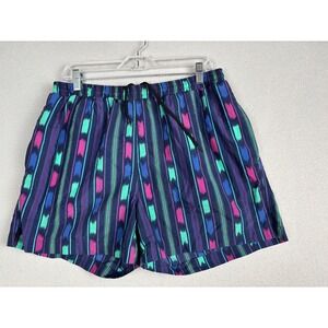 Pacific Scene Swim Trunks Mens Large Blue Multicolor Nylon Mesh Lined Drawstring